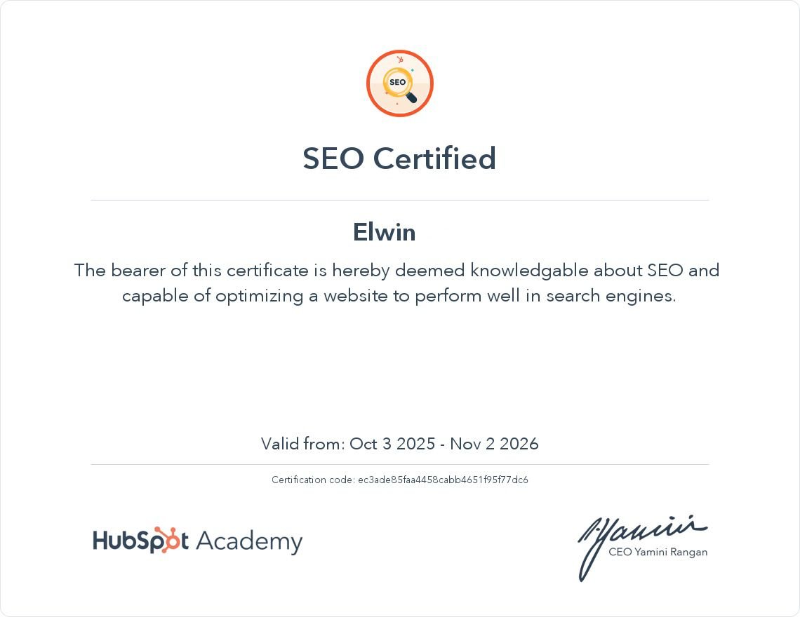 seo hubspot certificate