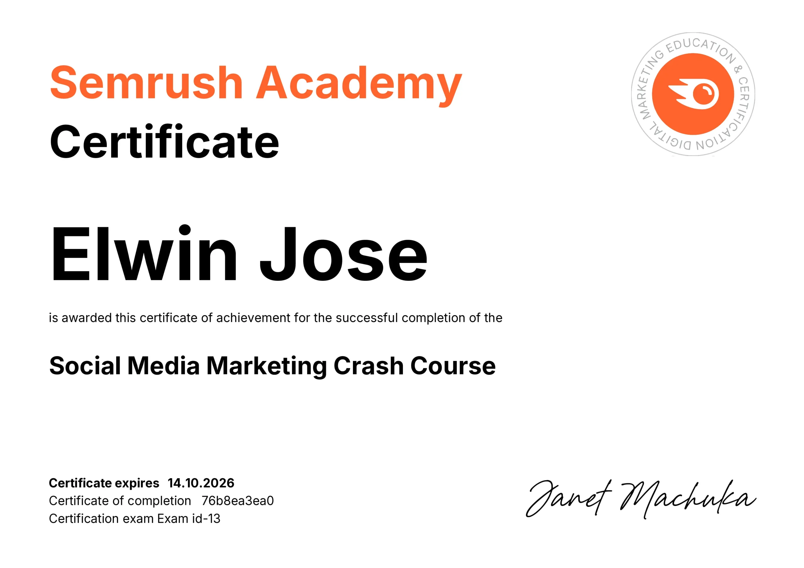 smm semrush certificate